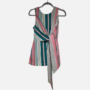 ALL IN FAVOR Nordstrom Sleeveless Wrap Tie Green Pink Striped Blouse $118 S